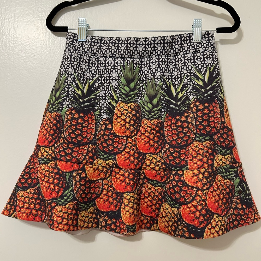Pineapple Print A-Line Skirt - Orange